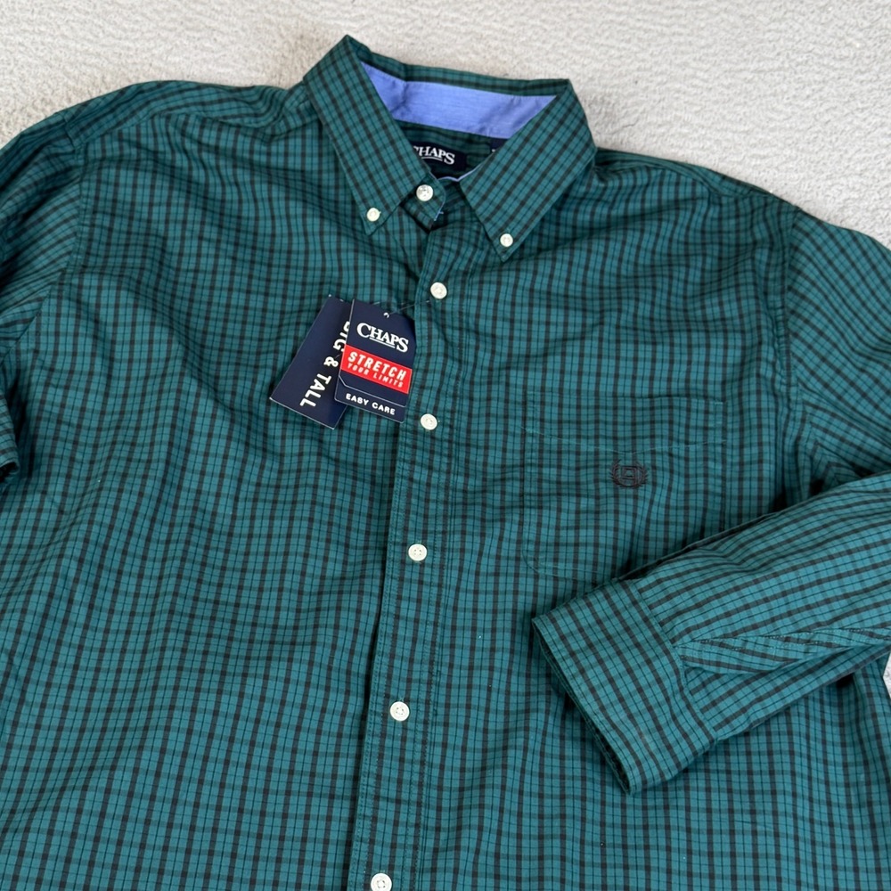 Chaps Ralph Lauren Shirt Mens 2XLT Green Black Long Sleeve Stretch Easy Care